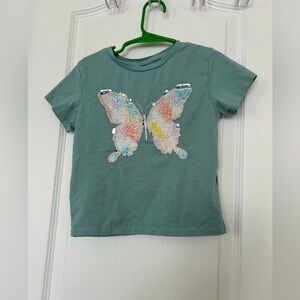 H&M Girls Green Sequin Butterfly Tee